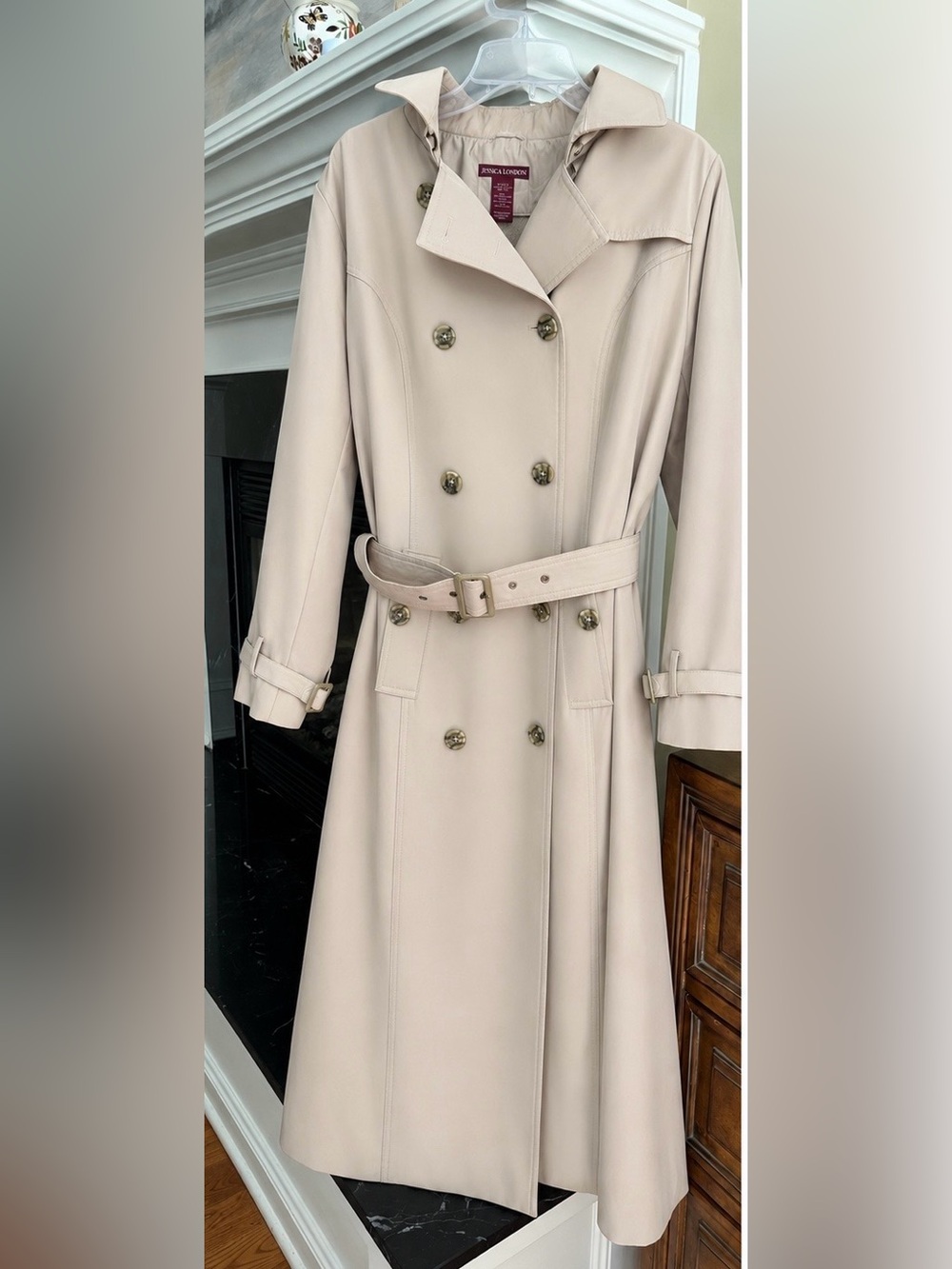Double Breasted Long Trench Coat Beige Khaki Size 12